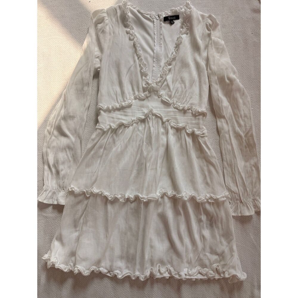 Trixxi White Ruffled Long Sleeve Dress brunch tea time wine tasting